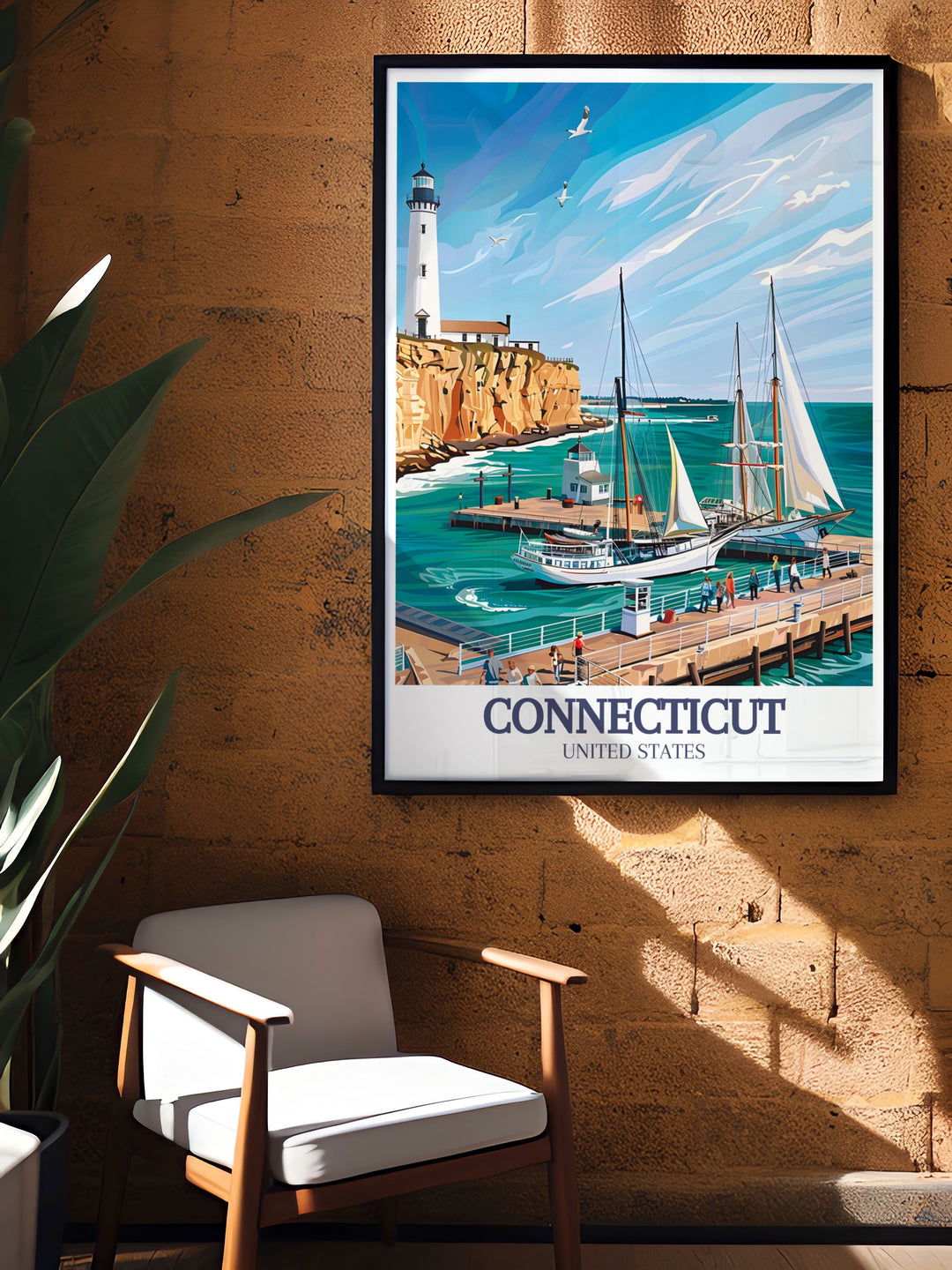 Mystic Seaport Mystic Seaport Light perfect wall decor with Connecticut artwork and Bridgeport poster designed for elegant home décor and as personalized gifts for any occasion perfect for those who love New England coastal charm and vintage poster art.