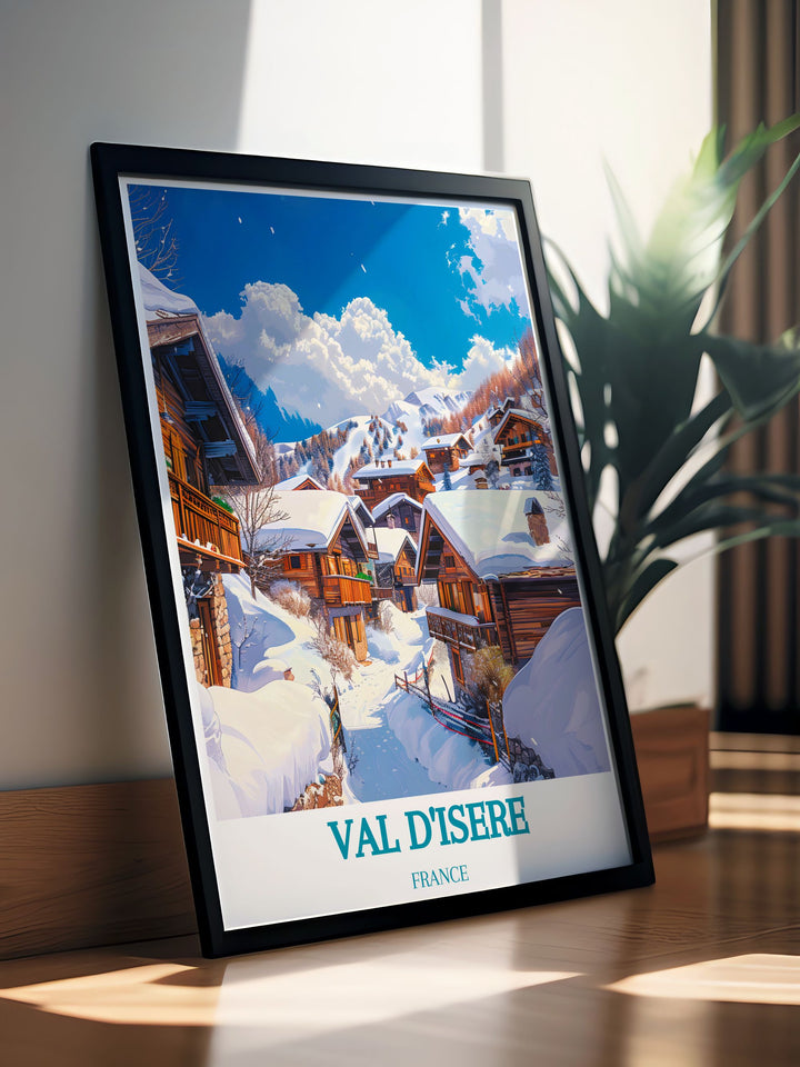Experience the charm of Val dIseres Old Town with this detailed travel poster, capturing its traditional Alpine architecture.