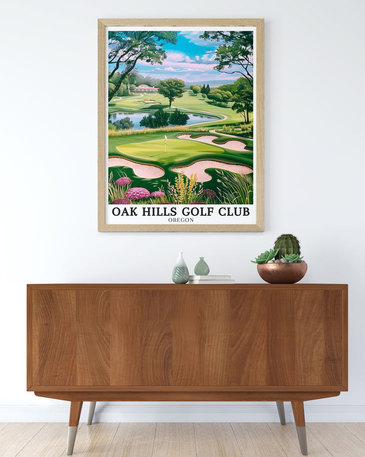 The Oak Hills Golf Club art print reflects the timeless beauty of the 18 hole course and its Club House. Set in the rolling hills of Sutherlin, this poster brings the essence of golfing and outdoor beauty into your home or office, making it a thoughtful gift for golf lovers.