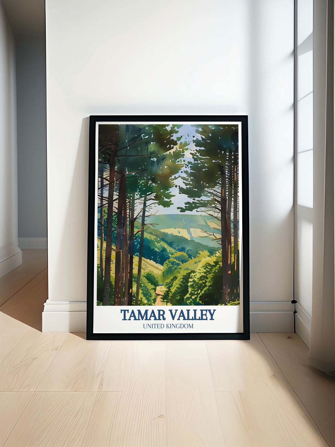 Experience the beauty of Tamar Trails and Kit Hill with this vintage travel print featuring the stunning landscapes of Tamar Valley AONB. Perfect for adding a touch of elegance to your home decor and a must have for nature lovers and art enthusiasts.