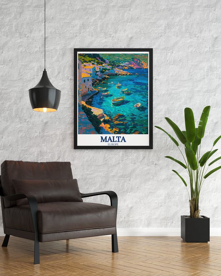 Malta print capturing the Mediterranean Sea and Maltese Coast ideal for perfect wall decor and elegant home decor transform your living space with this stunning piece of Malta artwork showcasing vibrant colors and breathtaking landscapes