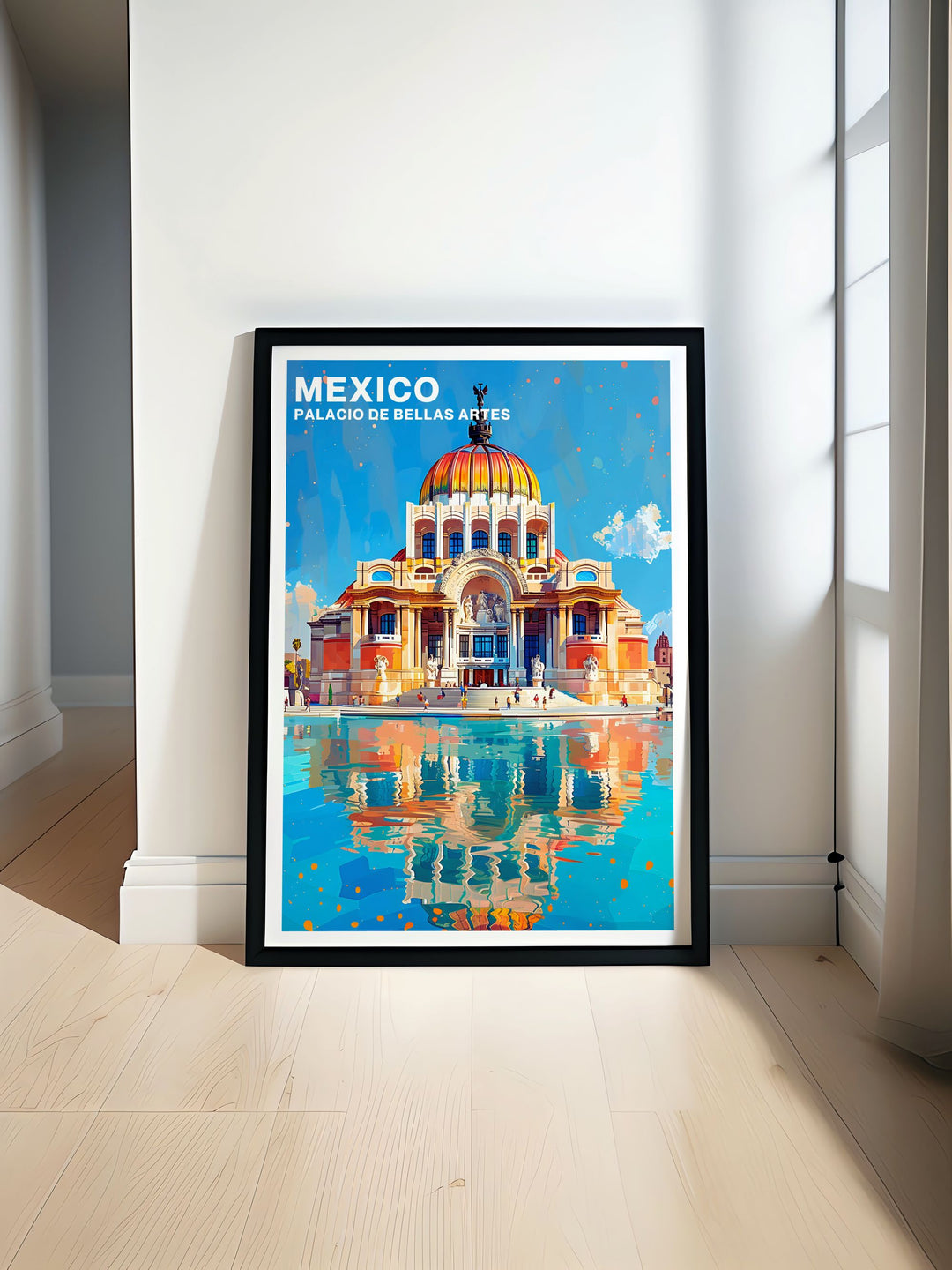 Experience the artistic majesty of the Palacio de Bellas Artes with this detailed poster, capturing its elegant design and cultural significance, perfect for adding a touch of Mexican artistry to your home.