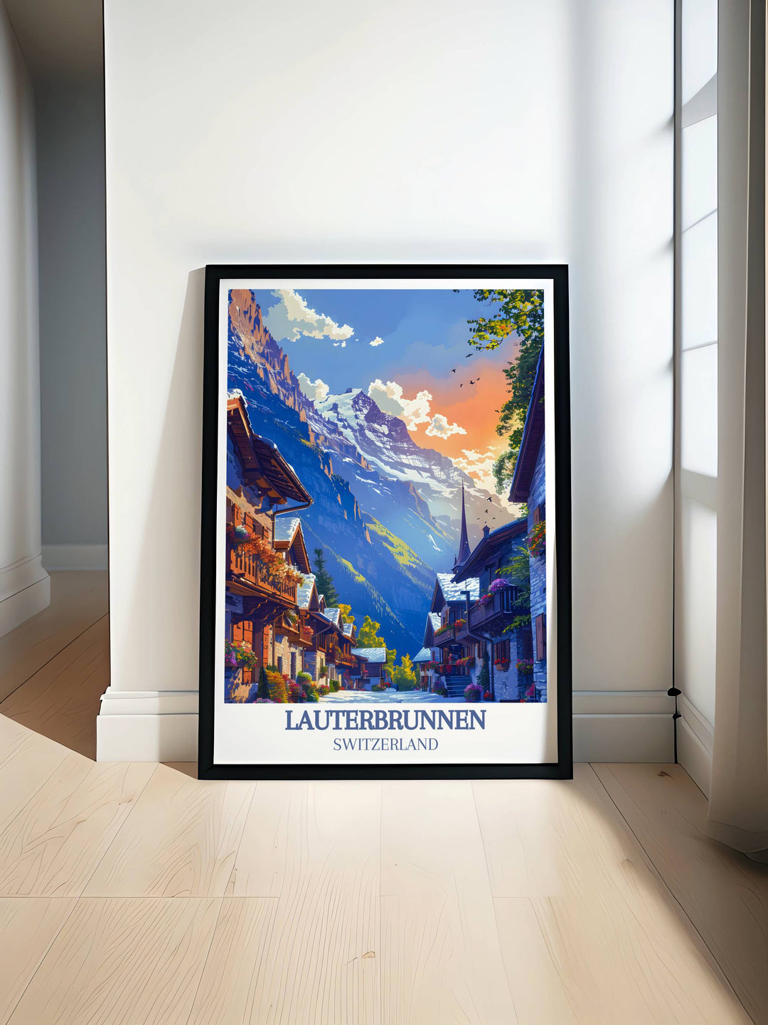 Beautiful Lauterbrunnen and Murren print showcasing the vibrant colors and stunning landscapes of these picturesque Swiss destinations perfect for home decor and gifts