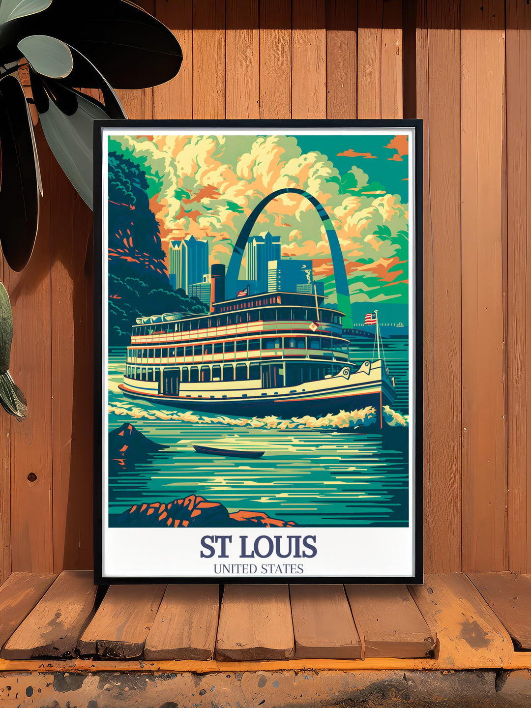 Modern Mississippi River and Gateway Arch print from St Louis perfect wall decor for contemporary homes and offices stunning city art print that blends historical significance with artistic beauty making it a great addition to any space