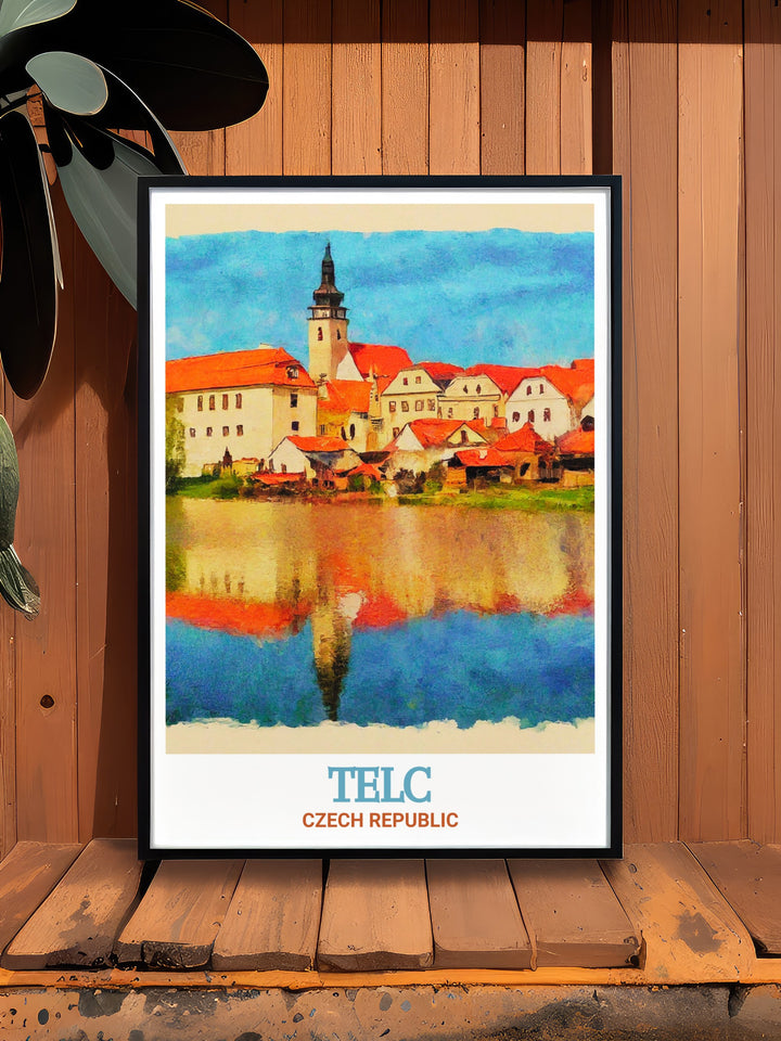 Bring the essence of Telč into your home with this captivating wall print of Telč Castle. The artwork celebrates the harmonious blend of Gothic and Renaissance styles, making it a perfect addition to your art collection. Ideal for anyone who values the beauty of historic European landmarks