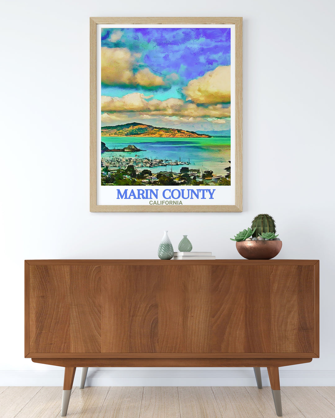 Featuring Marin Countys scenic views and Sausalitos coastal beauty, this wall art captures the best of Northern California. The detailed street map and bright hues make this art print a unique addition to your decor, perfect for lovers of Californias landscapes.