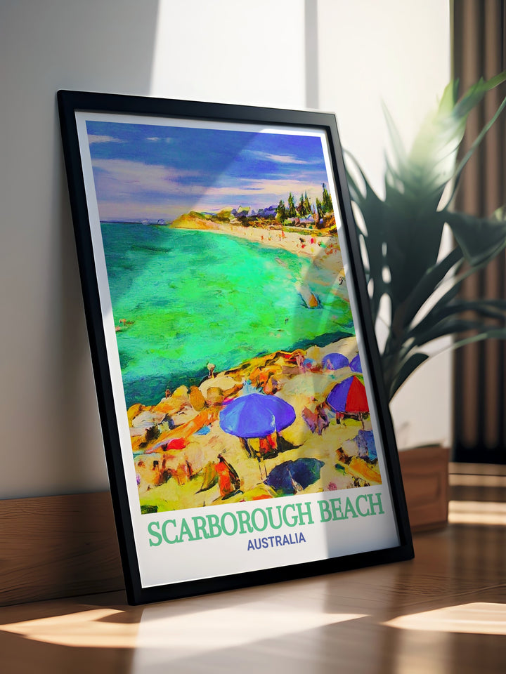 Scarborough Beach Foreshore artwork offers a glimpse into the stunning Australian coastline creating a perfect focal point for your home decor whether you are looking for Australia Wall Art or a meaningful Scarborough gift