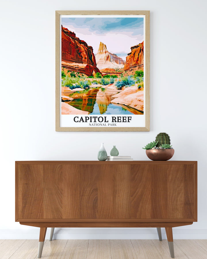 Lower Muley Twist Canyon Canvas Art offers a detailed look at one of Capitol Reefs most popular hiking destinations, with its narrow, winding canyon walls and vibrant desert colors. A great addition to any adventurers collection.