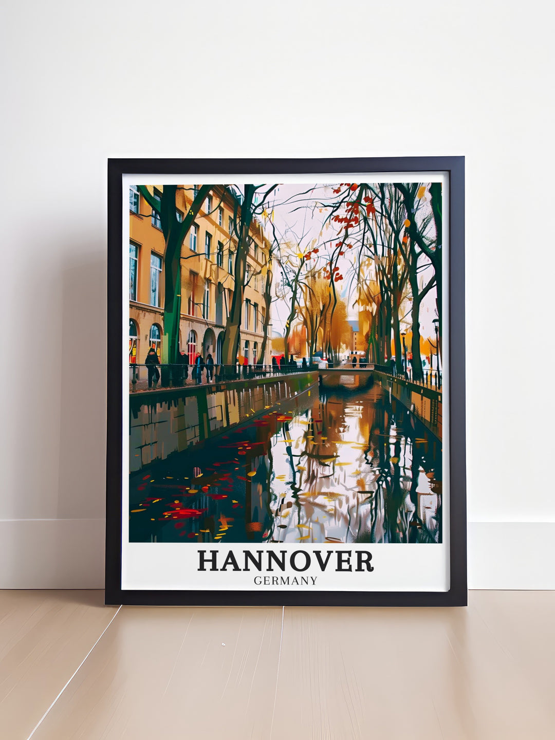 Canvas art featuring the tranquil River Leine in Hannover with its serene waters and lush green banks a perfect addition to any space that celebrates nature and the peaceful beauty of riverside scenes