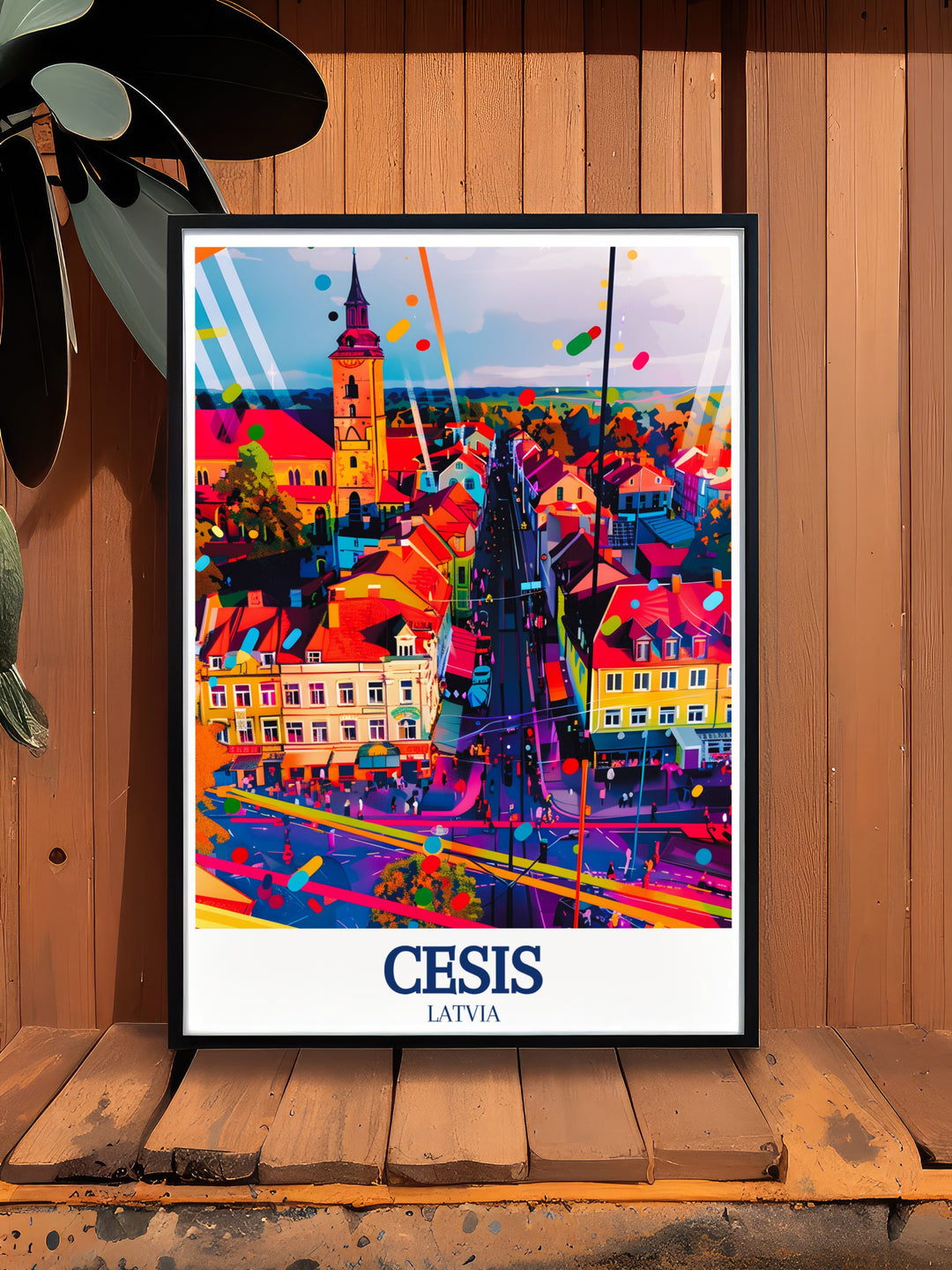 Elegant wall art featuring Cēsis, Latvia, with a detailed portrayal of the old town and St. Johns Church. This print beautifully captures the towns rich heritage, making it a stunning addition to any collection.