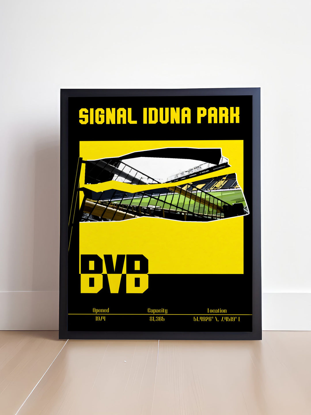 Signal Iduna Park is celebrated in this Marco Reus Print capturing the excitement of Borussia Dortmund matches and featuring the talents of Julian Brandt Karim Adeyemi and Donyell Malen ideal for any football enthusiast