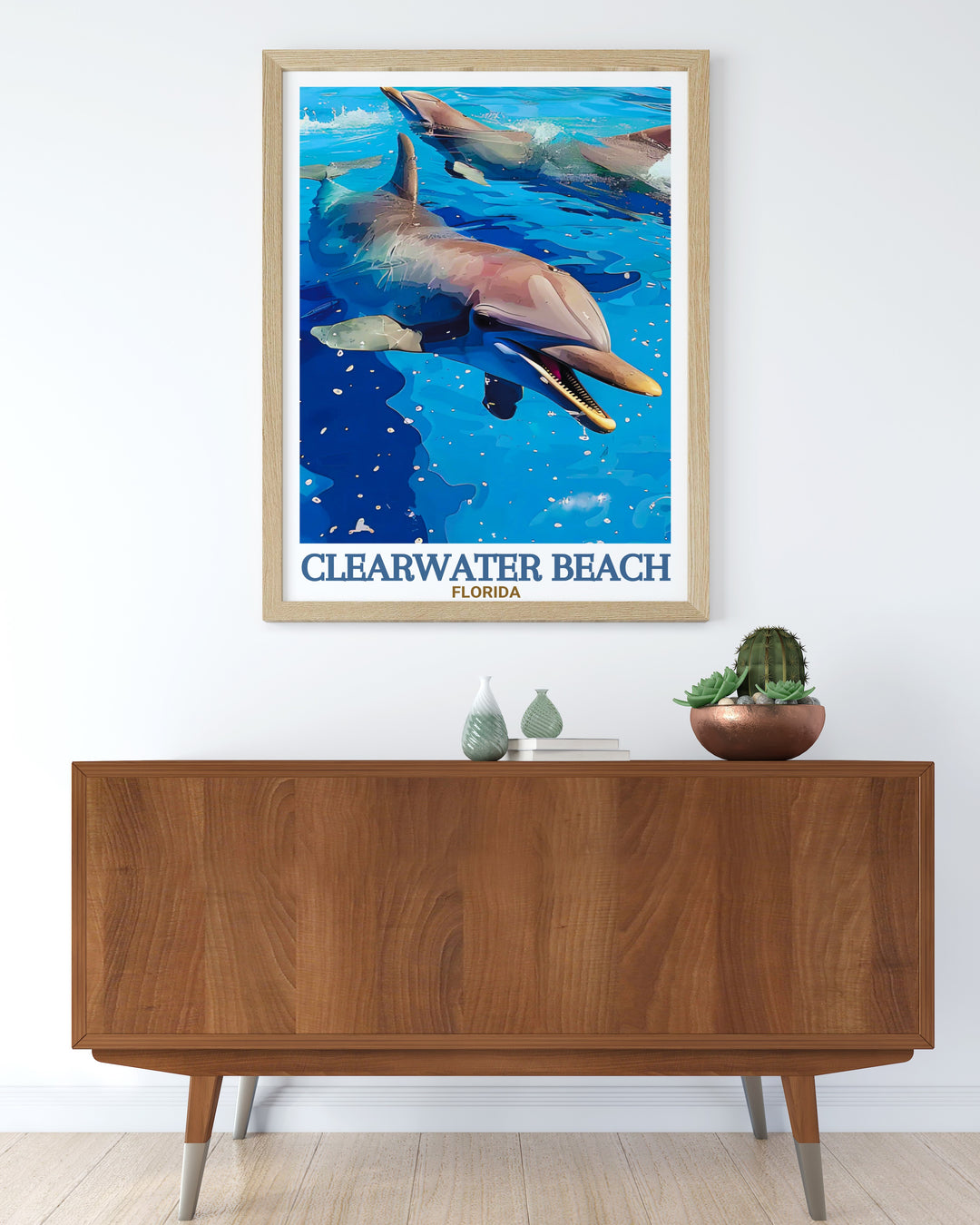 Stunning Clearwater Marine Aquarium artwork featuring a detailed depiction of sea creatures and ocean views. This Florida travel print offers a modern and elegant addition to your living space, making it perfect for beach lovers and marine enthusiasts.