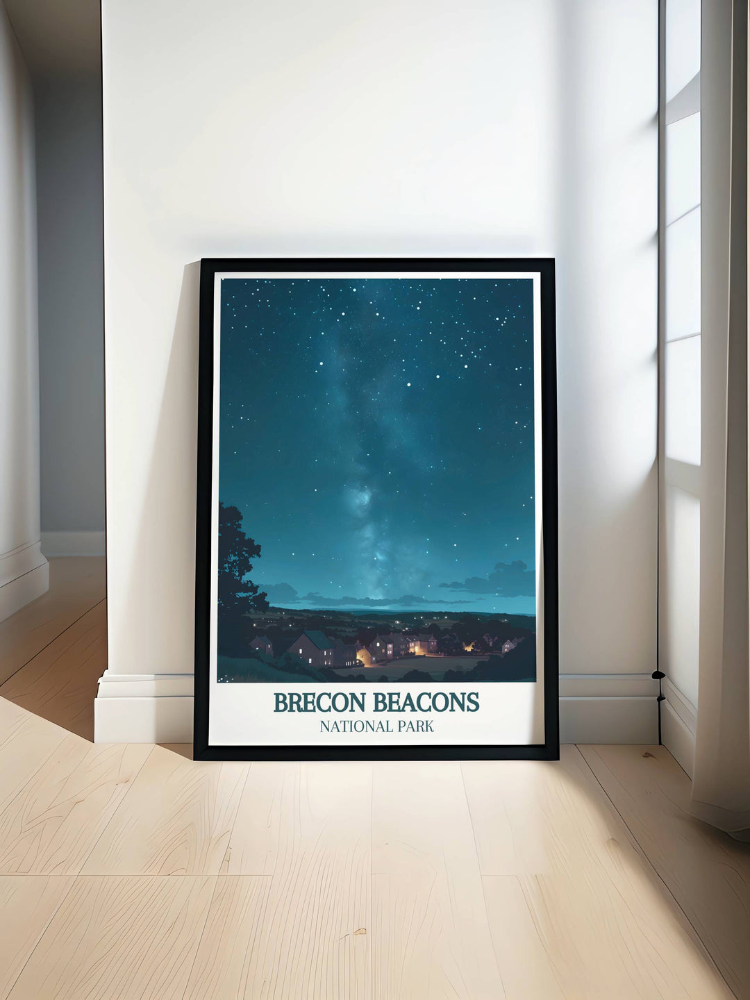 This Brecon Beacons Print showcases the stunning landscapes of the Black Mountains in Wales with intricate details and vibrant colors. Perfect for any room decor, the framed print adds elegance and charm, capturing the beauty of nature in your home with Dark Space Reserve Digital.