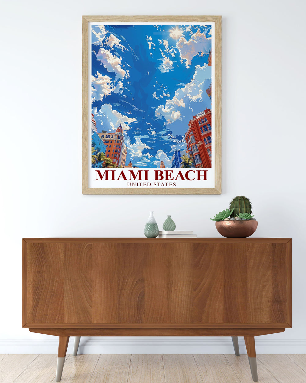 Stunning Miami Beach Art showcasing the Art Deco Historic District ideal for Florida Travel Art lovers highlighting the unique blend of modern and historic elements in Miamis iconic district perfect for living room decor.