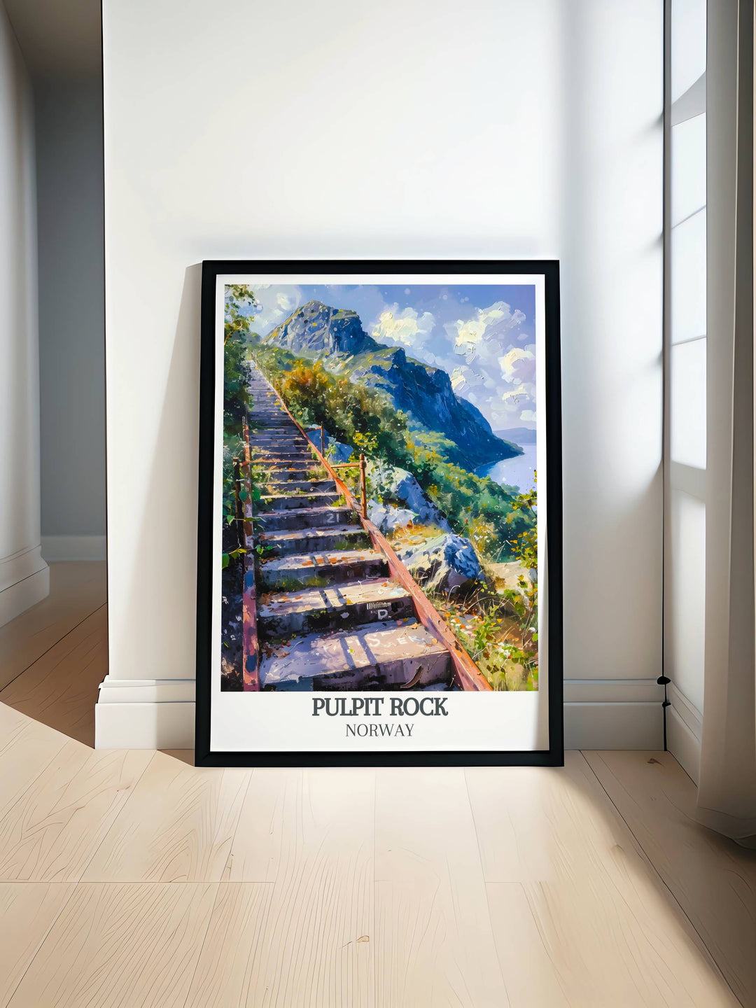 Pulpit Rock Norway art featuring breathtaking views of Preikestolen and Florlitrappene modern prints in elegant home decor style for stunning wall art and gifts