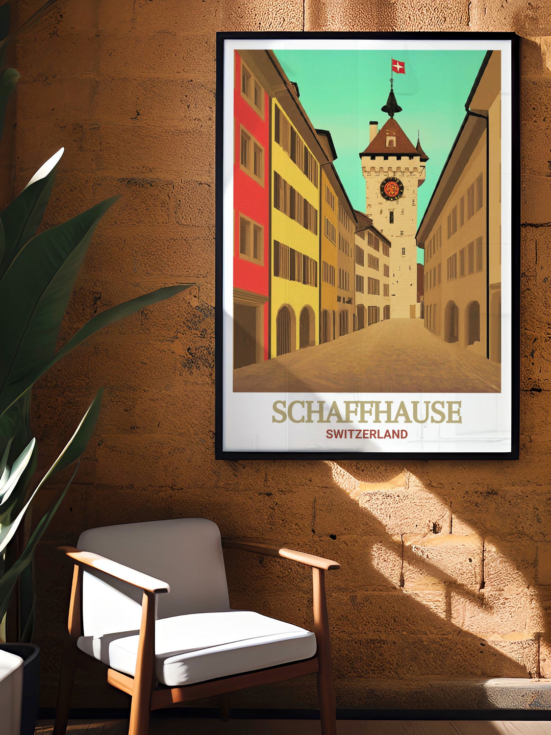 Old Town Schaffhausen art print capturing the historic beauty and medieval architecture of this Swiss landmark. Ideal for home decor or gifts, showcasing Switzerlands rich heritage. Perfect for adding a touch of elegance to any space.