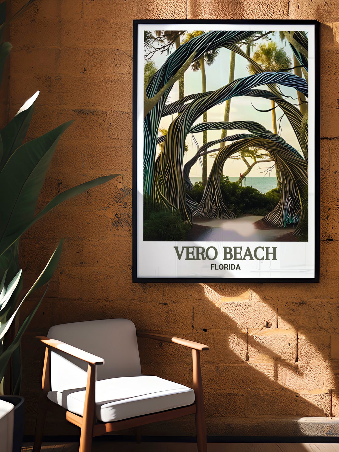 Florida canvas art featuring both Vero Beach and McKee Botanical Garden, blending coastal charm with tropical flora. This travel poster is ideal for homes that want to showcase the best of Floridas landscapes.