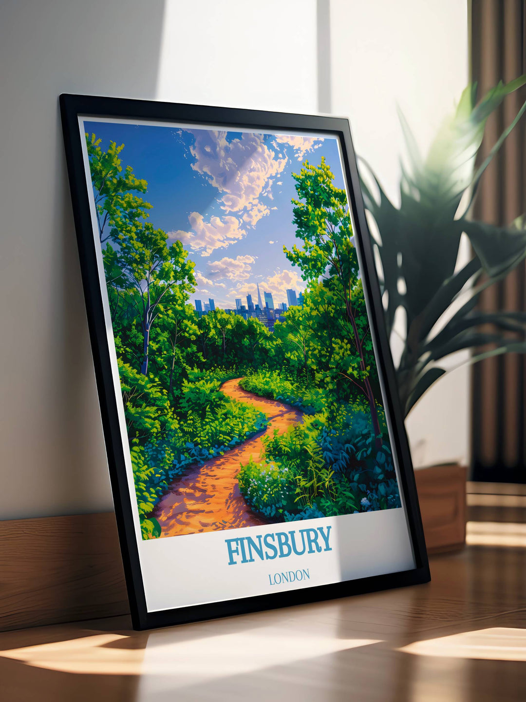 Transform your home decor with this Finsbury Park artwork. This print captures the lush greenery and serene atmosphere of the park, making it a perfect addition to any art collection and a beautiful piece of home decor.