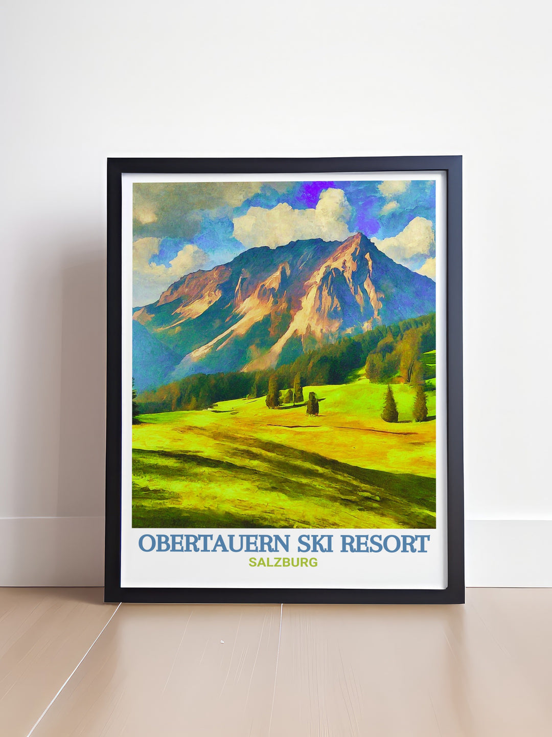 Featuring the majestic slopes of Obertauern Ski Resort and the stunning Seekarspitz Mountain, this travel print brings the thrill of the Austrian Alps to life. Perfect for ski lovers, this artwork offers a beautiful blend of adventure and alpine scenery.