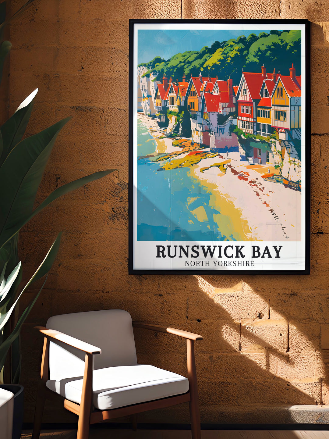 Scarborough print capturing the essence of Runswick Beach Whitby an elegant home decor piece that showcases the beauty of North Yorkshire ideal for those who love coastal towns and the tranquility of the Cleveland Way hike in a stunning framed print