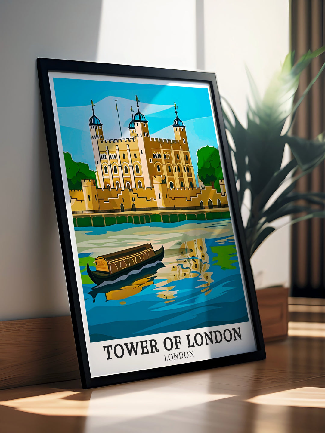 Travel wall decor pieces capturing the breathtaking scenery of the Tower of Londons Thames Canal and His Majestys Royal Palace in London. Perfect for those who love travel and history, these wall decorations add a touch of elegance to any room. Enjoy the vivid colors and detailed landscapes of the city through our high quality travel wall art.