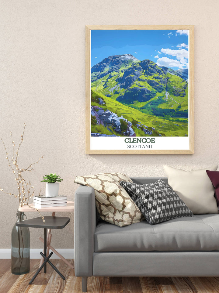 Three Sisters of Glencoe Framed Print showcasing the majestic peaks of Glencoe Scotland a beautiful piece of home decor that captures the essence of Scotlands natural beauty perfect for adding a touch of grandeur to your home