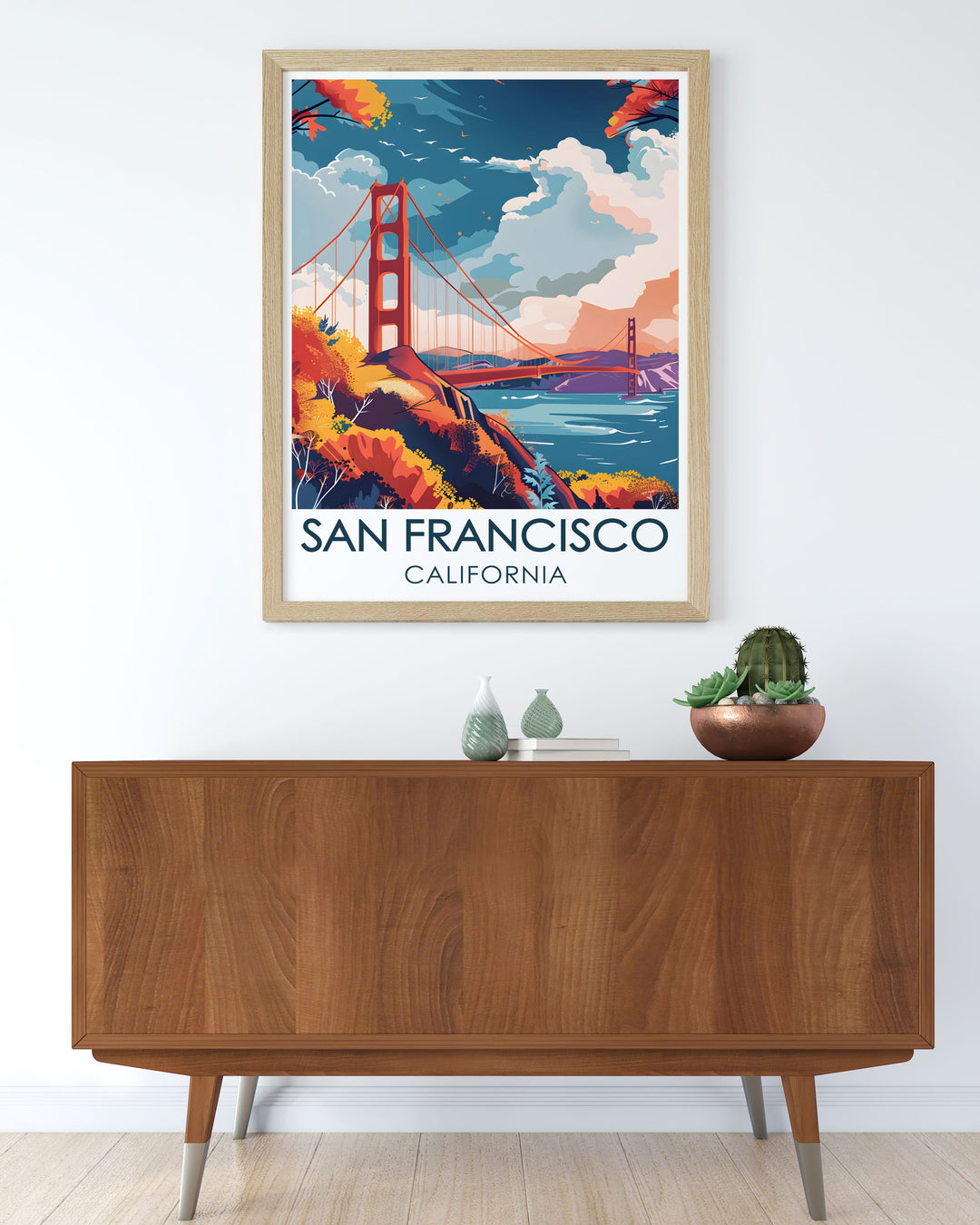 This Golden Gate Bridge Vintage Poster adds a classic touch to your home decor. The poster features the iconic San Francisco landmark in rich detail, set against the backdrop of the West Coasts coastal beauty, making it ideal for travel enthusiasts and collectors.