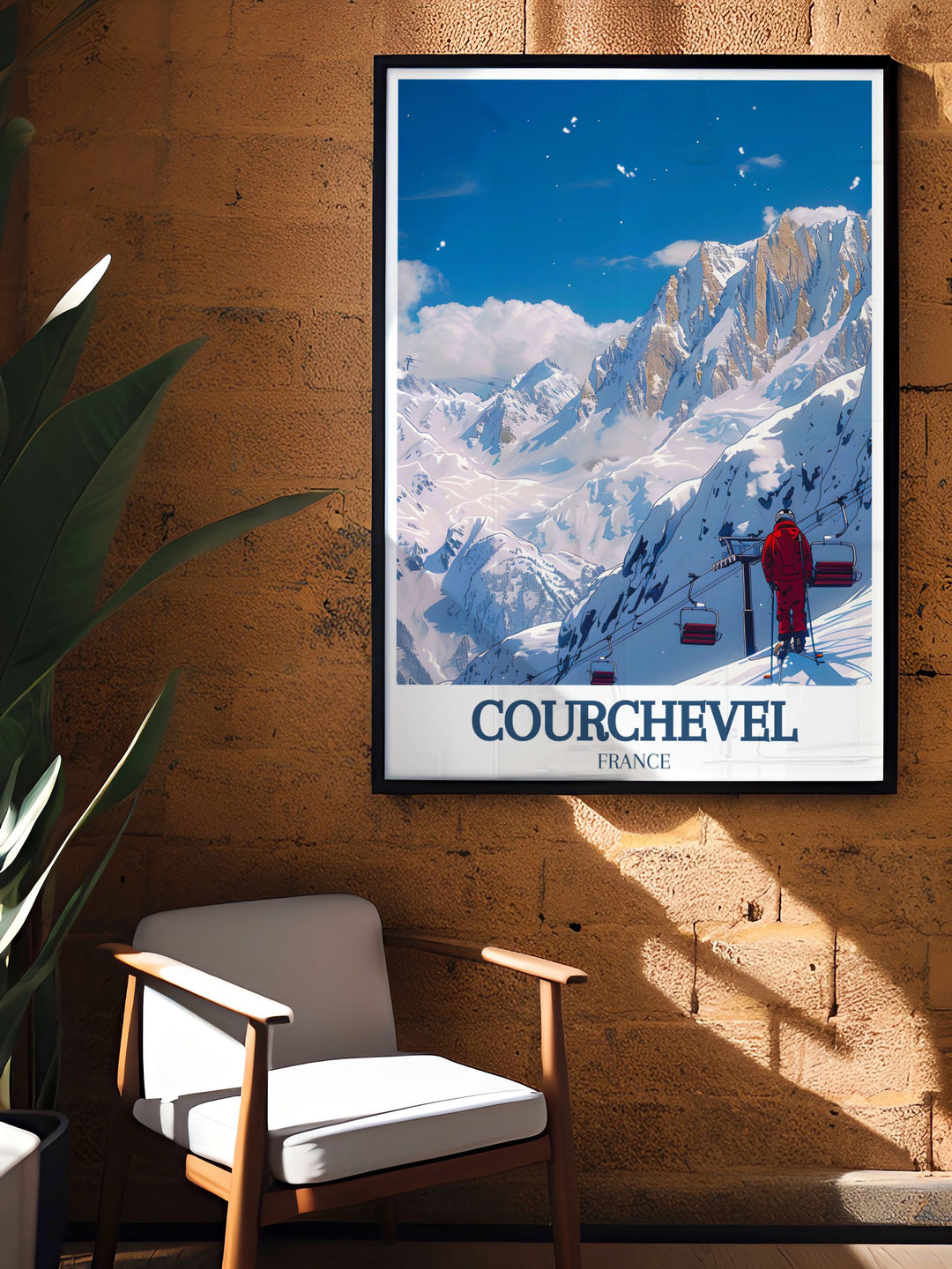 This Courchevel poster print captures the stunning landscape of La Saulire in the heart of Les Alps. Perfect for home décor or as a ski resort travel gift, this artwork celebrates the beauty and excitement of alpine skiing in the French Alps.