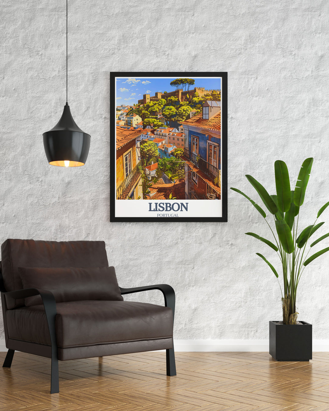 Portugal Wall Poster showcasing Alfama District and Sao Jorge Castle adds a stunning focal point to your decor. These modern prints of Lisbon make a thoughtful gift for friends or family who appreciate travel inspired artwork.