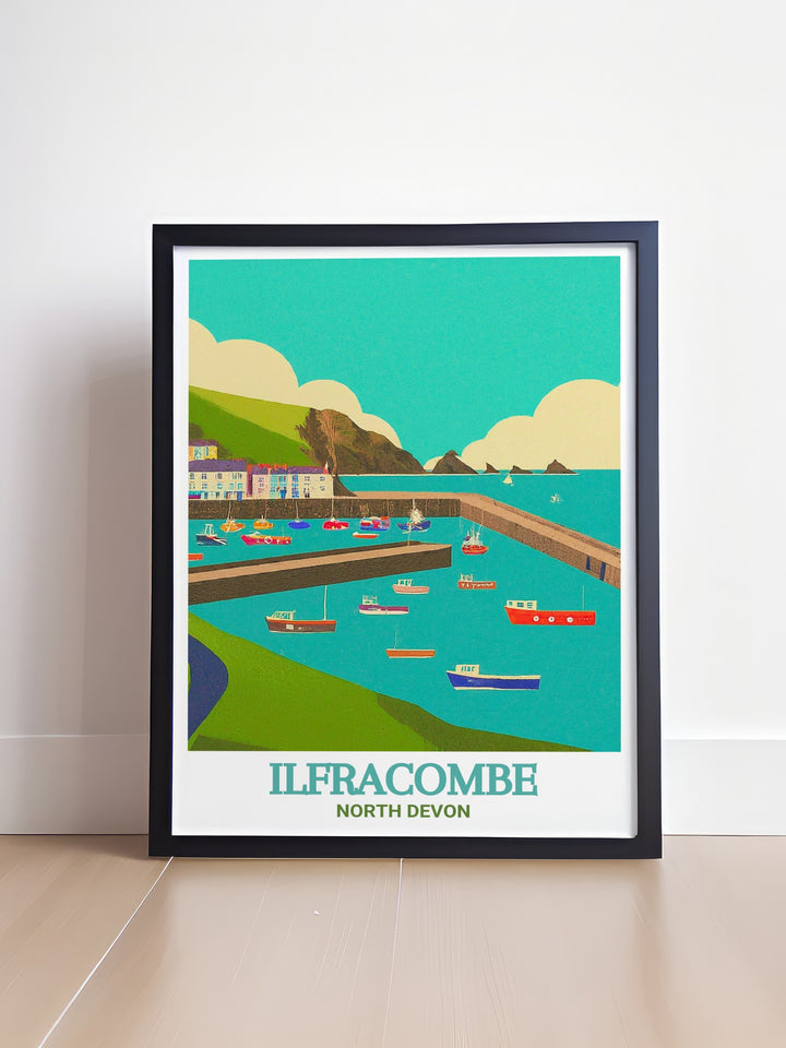 A canvas art print of Ilfracombe, featuring the towns picturesque harbor and the tranquil waters of the Bristol Channel. Ideal for creating a relaxing, seaside inspired atmosphere in your home.