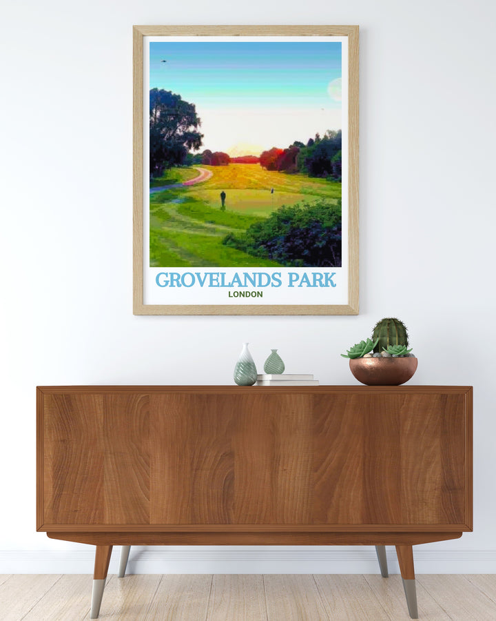 Grovelands Park Golf Course framed prints offer a vintage take on Londons iconic green spaces. This beautiful art piece highlights the serenity of North Londons parks including Broomfield Park making it ideal for home decor or gifting.