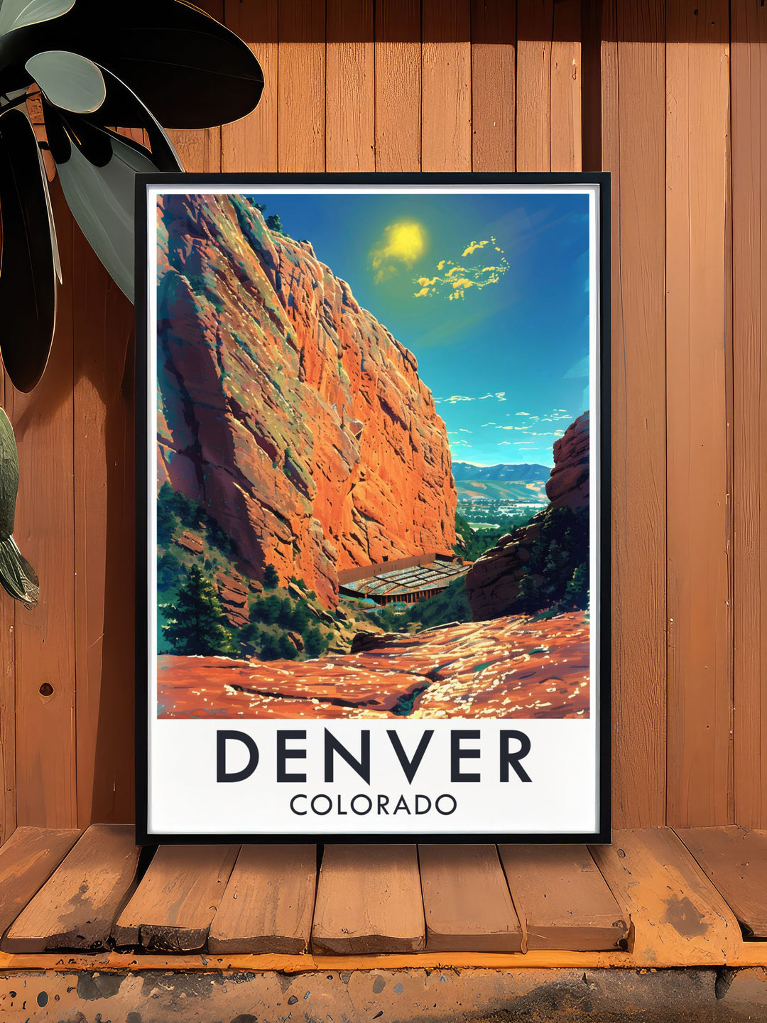 A detailed illustration of the Denver skyline and surrounding landscapes, perfect for adding a touch of Colorados urban and natural beauty to your home decor.