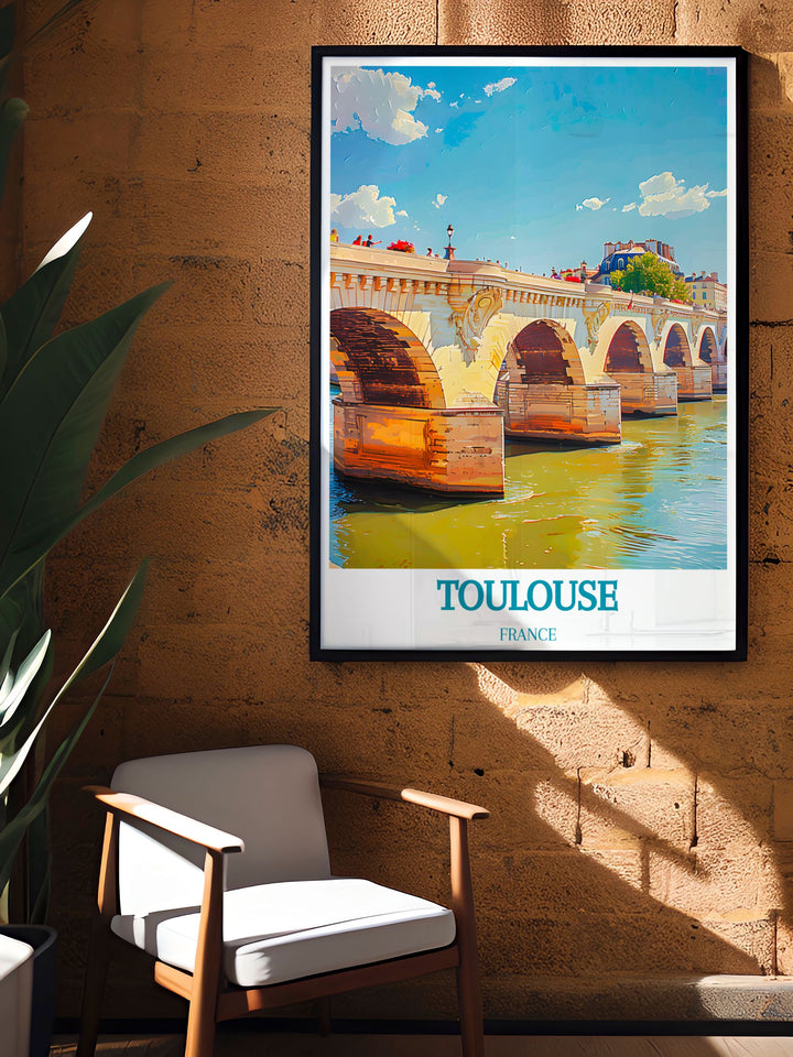 Explore the dynamic urban landscape of Toulouse with this detailed travel poster, capturing the unique blend of historical and modern elements.