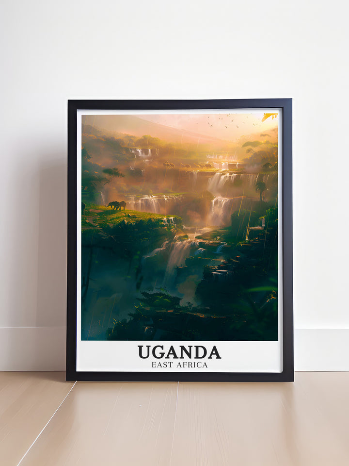 Murchison Falls travel wall art showcasing the dynamic energy and awe inspiring scenery of Ugandas iconic waterfall. These canvas prints are ideal for art enthusiasts and travel lovers. Enhance your living space with the rich culture and natural beauty of Uganda.