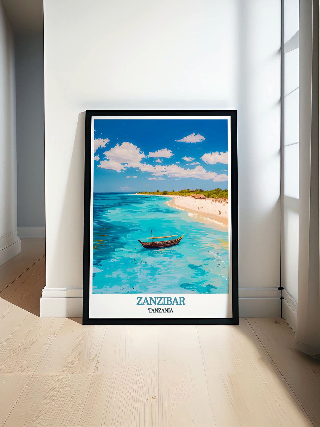 Nungwi Beach wall art showcasing the pristine sands and crystal clear waters of Zanzibar perfect for enhancing your home decor with stunning prints that bring the beauty of this tropical paradise into your living space ideal for nature lovers and art enthusiasts.