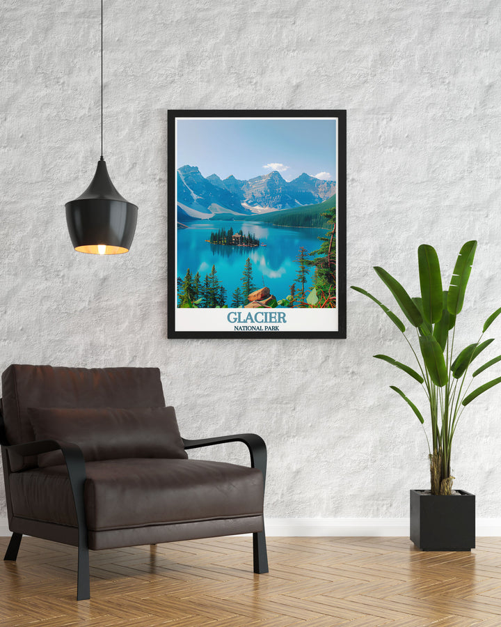 Enjoy the peaceful beauty of St. Mary Lake with this Glacier Bay Wall Poster. The detailed print captures the rugged landscape of Glacier National Park, making it a perfect piece for nature lovers.