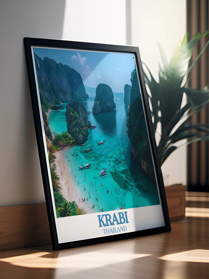 Add a touch of paradise to your home with this stunning wall art print of Krabi Island and Railay Beach featuring breathtaking beach scenes and tranquil landscapes ideal for home decor and as a special travel gift.