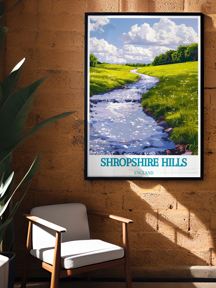 Celebrate the natural beauty of Shropshire Hills with this stunning print featuring Carding Mill Valley and Caer Caradoc perfect for anyone who appreciates National Park Posters and wants to bring the tranquility of the West Midlands into their home.