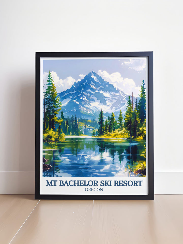 Enhance your living room with this modern print of Mt Bachelor and Sparks Lake a perfect wall decor piece that showcases the serene beauty of Sparks Lake and the majestic slopes of Mt Bachelor in the Cascade Mountains