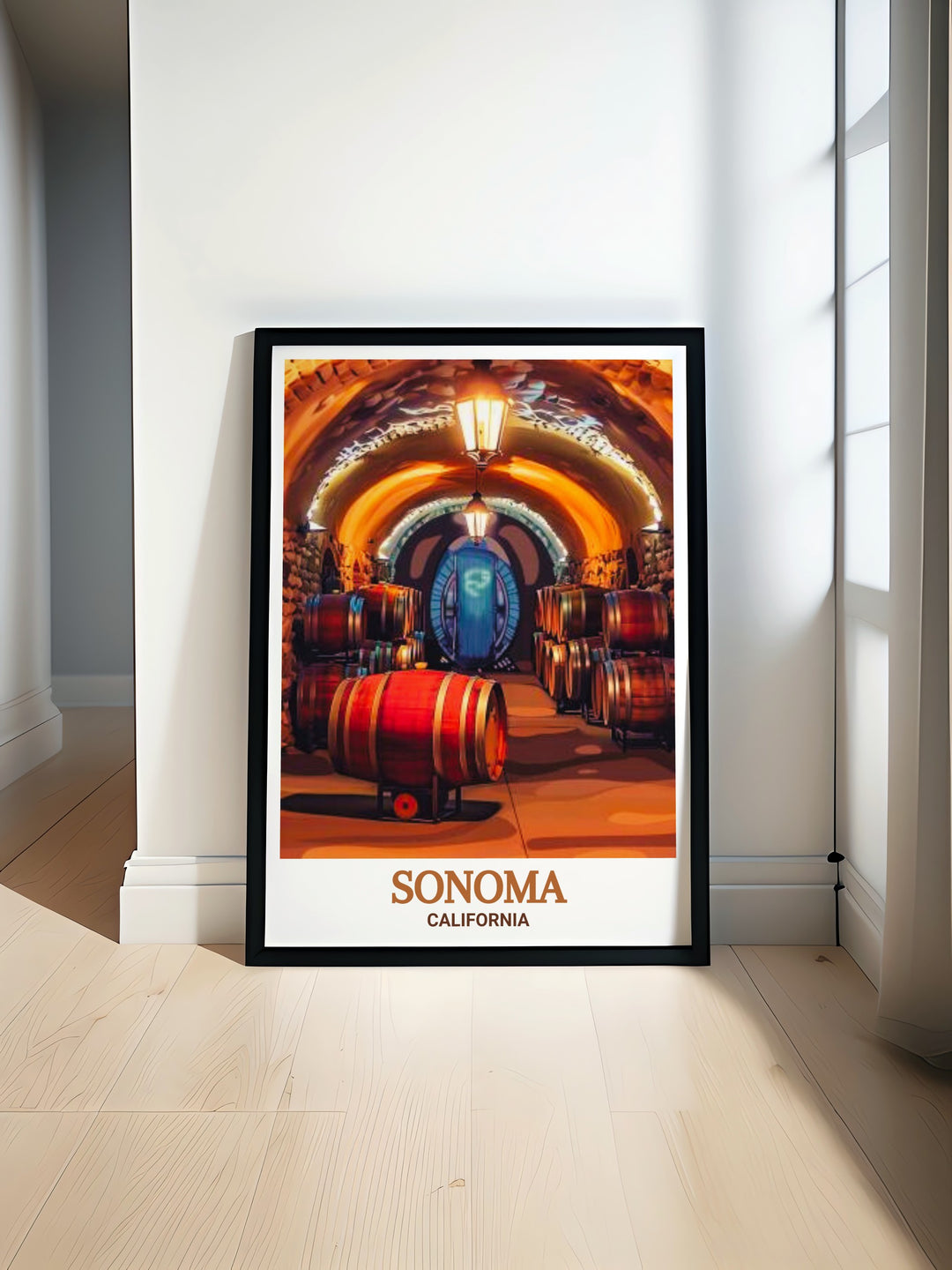 Black and white Sonoma city map print featuring Buena Vista Winery art in a stunning fine line format. Perfect for home decor and gifts. The matted art piece showcases Sonoma streets and makes a great addition to your modern living room or office decor.