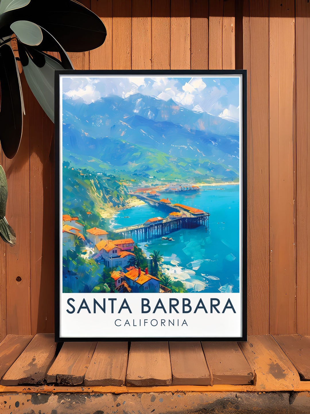 Santa Barbara poster print and Stearns Wharf modern art bring the vibrant street maps and coastal charm of the city to life perfect for adding elegance to your living space or as thoughtful gifts for friends or family members