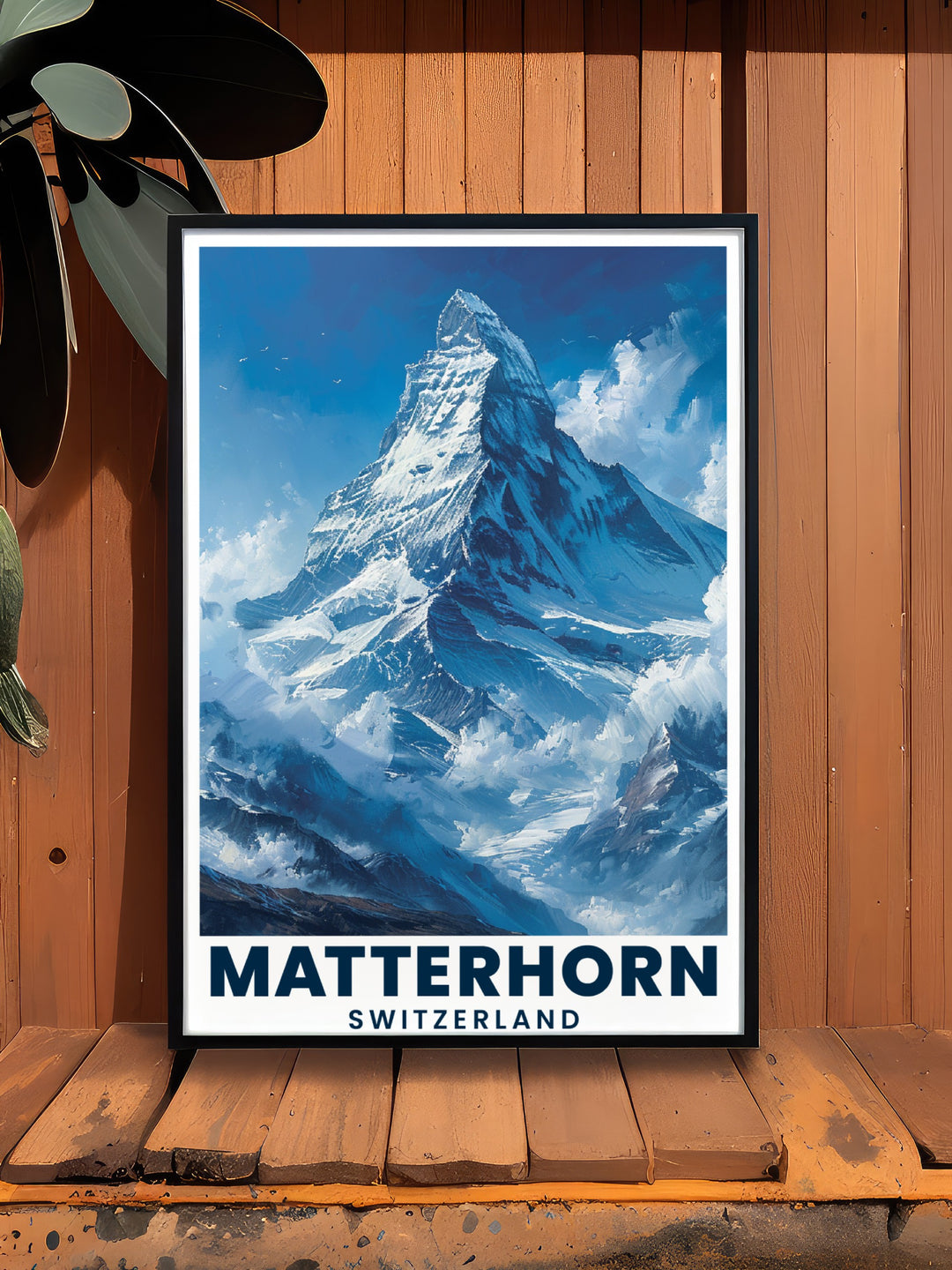 Matterhorn Framed Print showcasing the iconic Swiss Alps with vibrant colors and classic design ideal for mountain wall art and modern decor