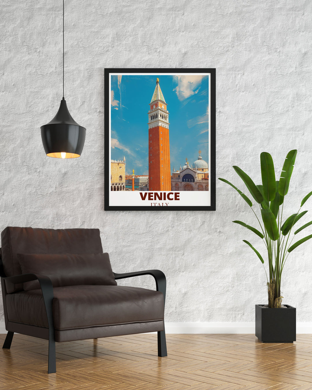 Beautiful Venice wall art featuring the Campanile and detailed map of Venice designed to enhance your living space with a touch of Italian charm and sophistication