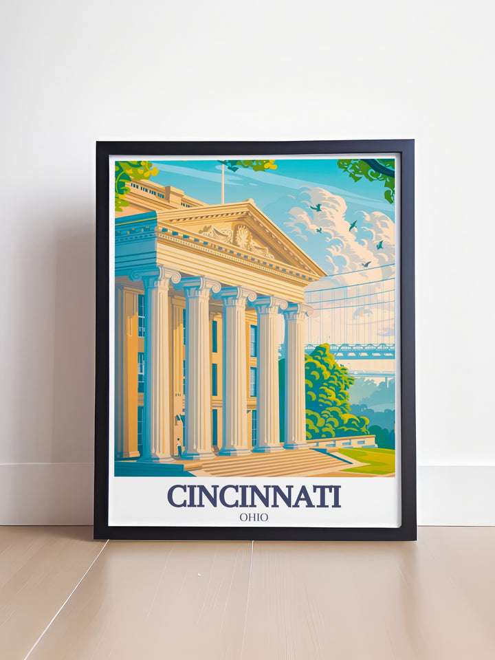 Cincinnati Art Museum Roebling Suspension Bridge photo print capturing the elegance and sophistication of Cincinnatis iconic landmarks offering a versatile piece that complements various interior styles