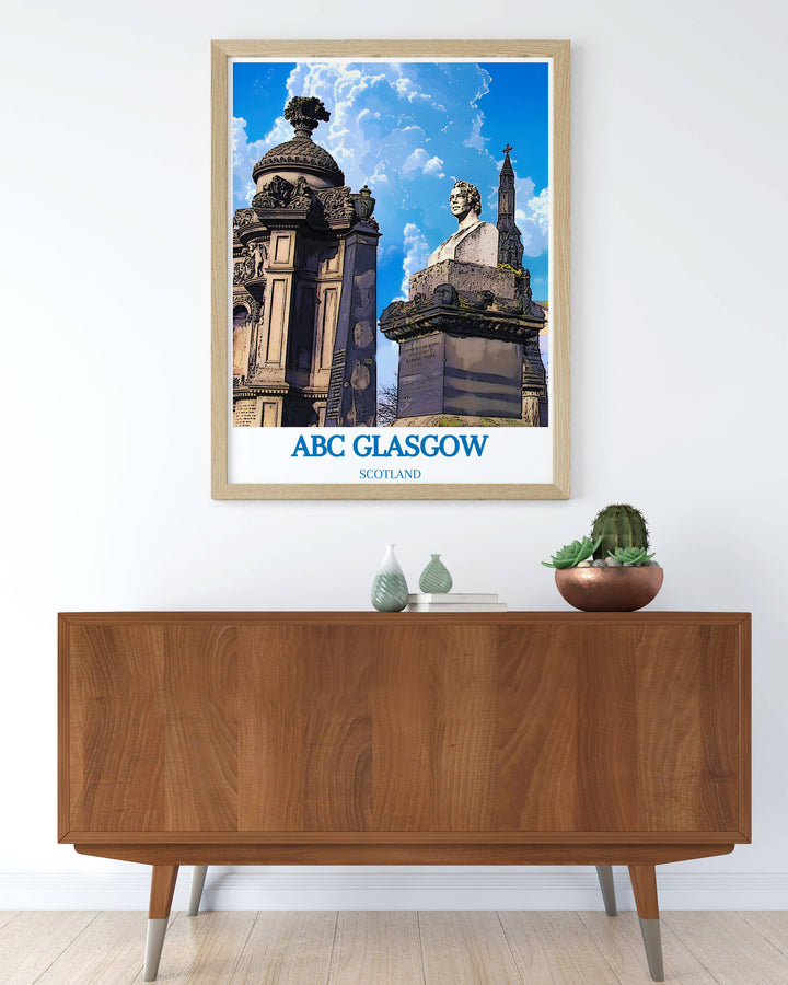 Glasgow Travel Print featuring glasgow and necropolis and ABC Glasgow a perfect blend of Scotlands architectural marvels and vibrant music scene.