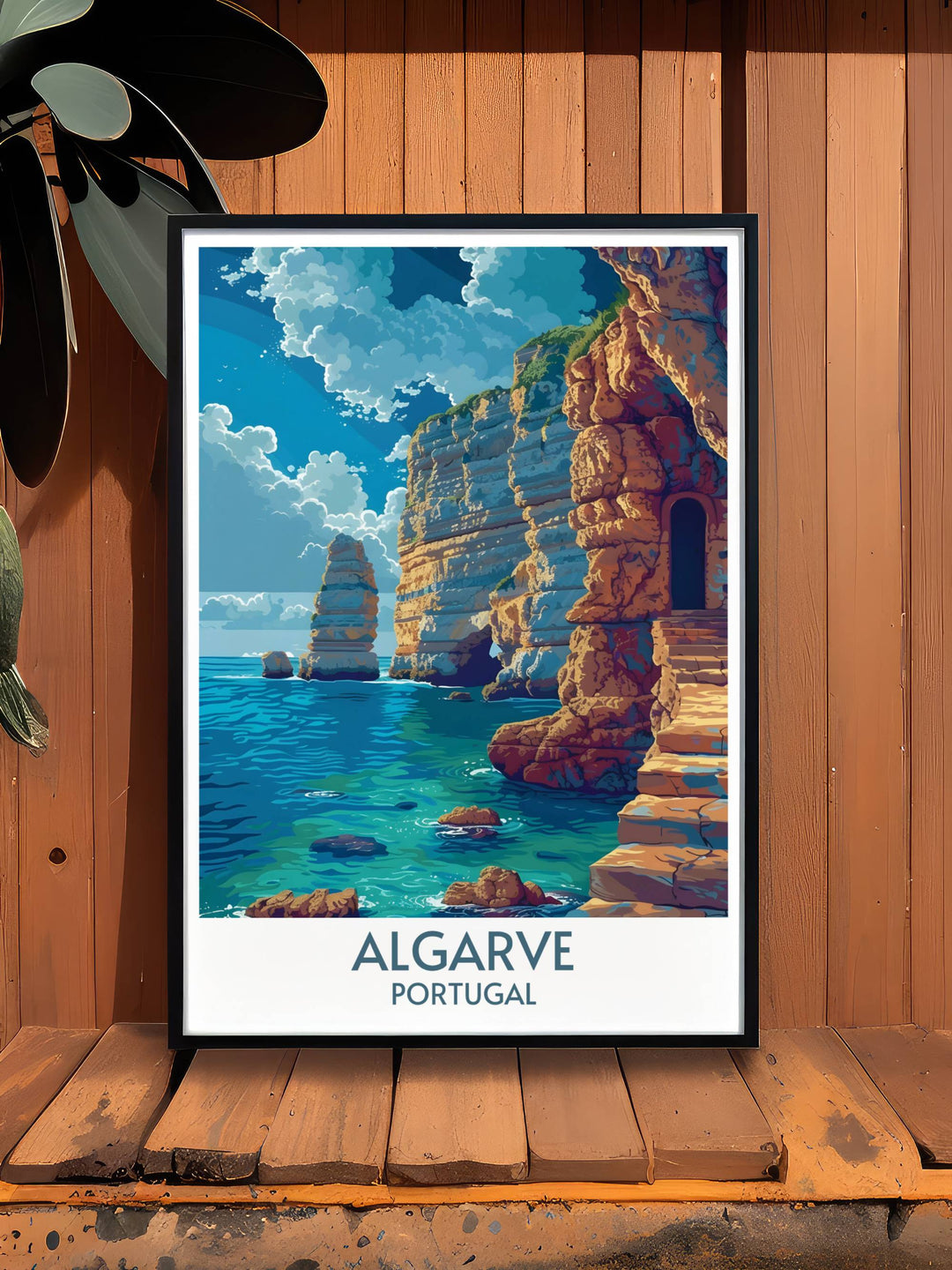 Ponta da Piedade poster featuring dramatic cliffs and serene waters of the Algarve coast. This beautiful wall art is perfect for transforming your living space with the charm and elegance of Portugals famous landmark.