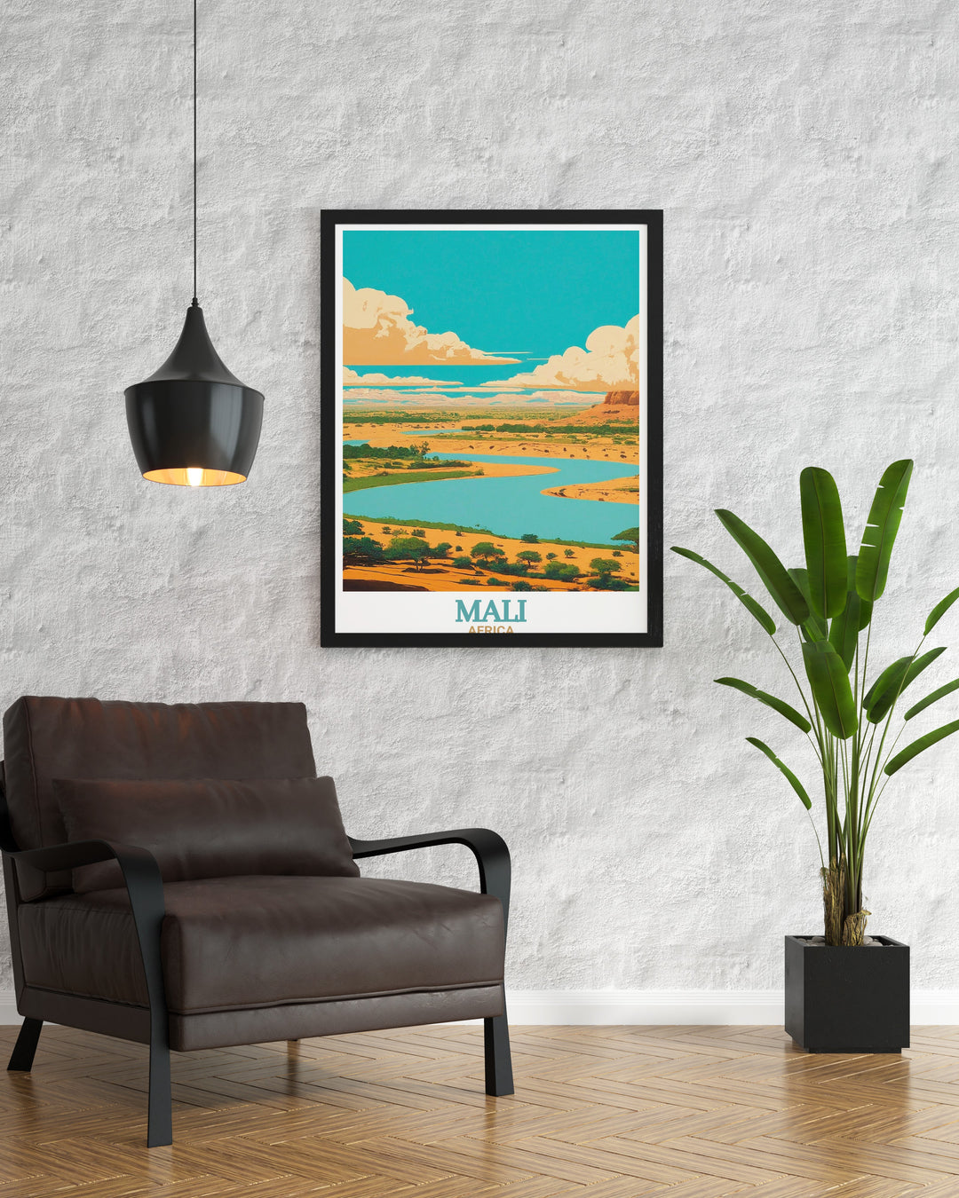 This travel poster print showcases the beauty of the Niger River in Mali, winding through the African landscape. Perfect for nature lovers and art collectors, this poster adds a touch of cultural and natural beauty to any room with its vibrant depiction of the iconic waterway.