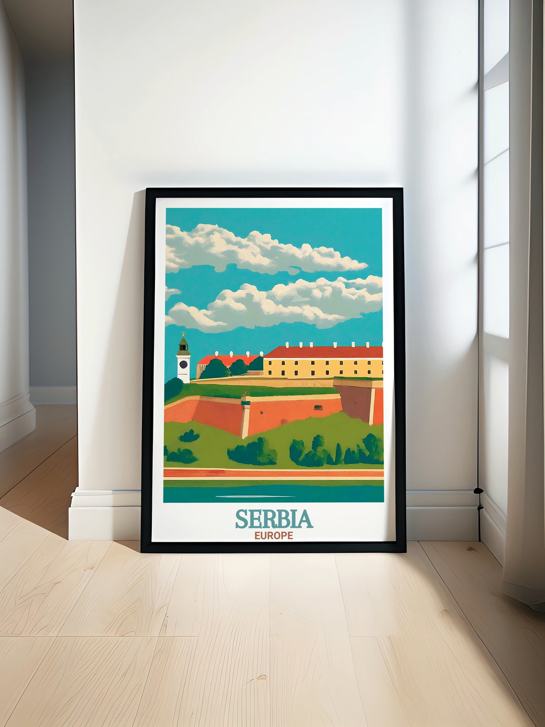 Novi Sad and Petrovaradin Fortress Modern prints featuring the stunning architecture and vibrant colors of this iconic landmark perfect for elegant home decor and traveler gifts bringing a touch of Serbian history and beauty into any living space