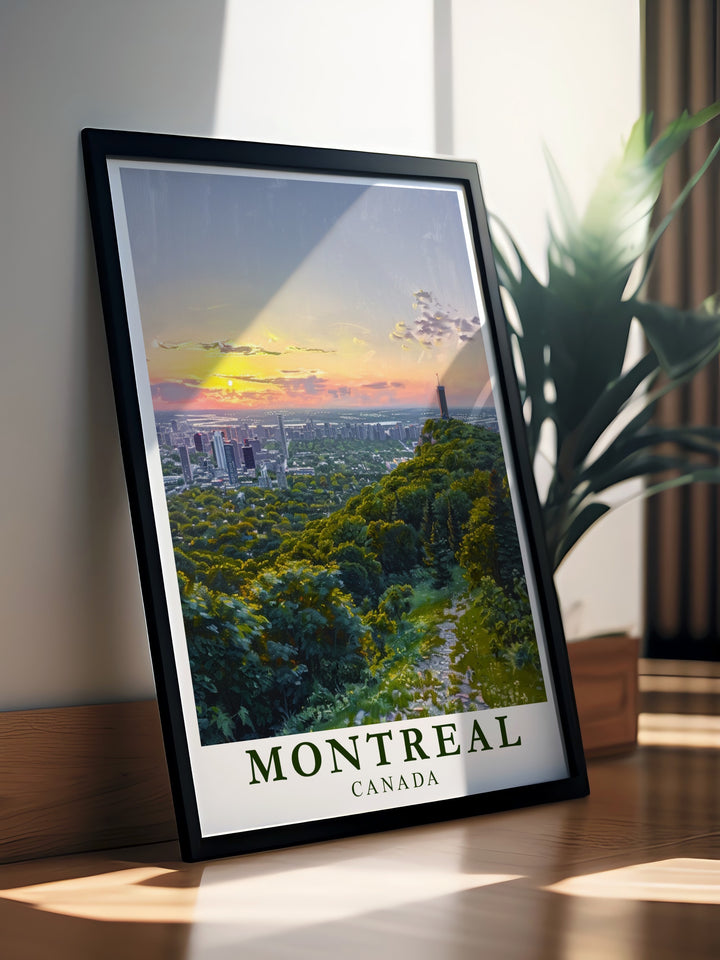 Bring home the serene beauty of Mount Royal with this Montreal Travel Print. Perfect for nature lovers and city dwellers alike, this art print captures the balance between nature and urban life.