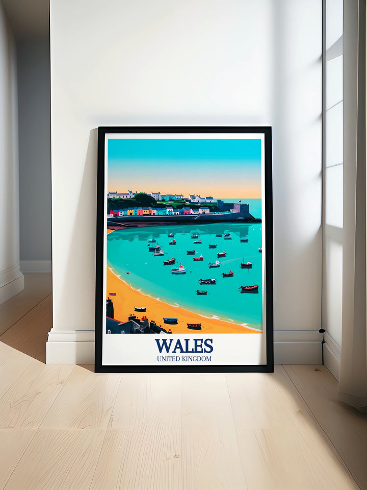 Discover the timeless beauty of Llansteffan Castle with our exquisite Wales print perfect for any home decor alongside stunning Tenby Harbour wall and Tenby Beach modern prints